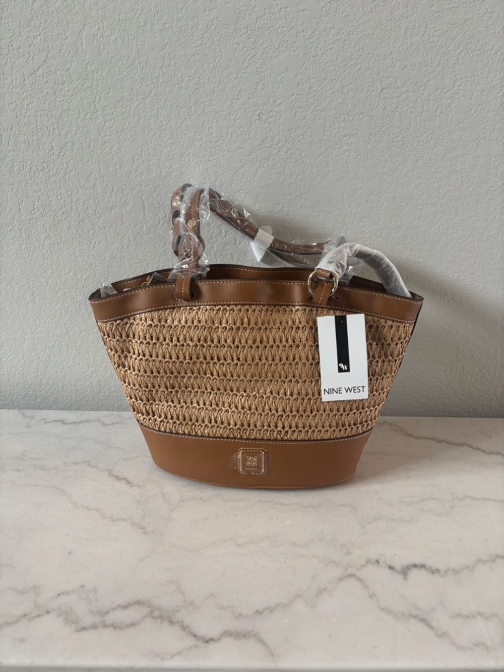Nine West Brown Woven Straw-Style Tote